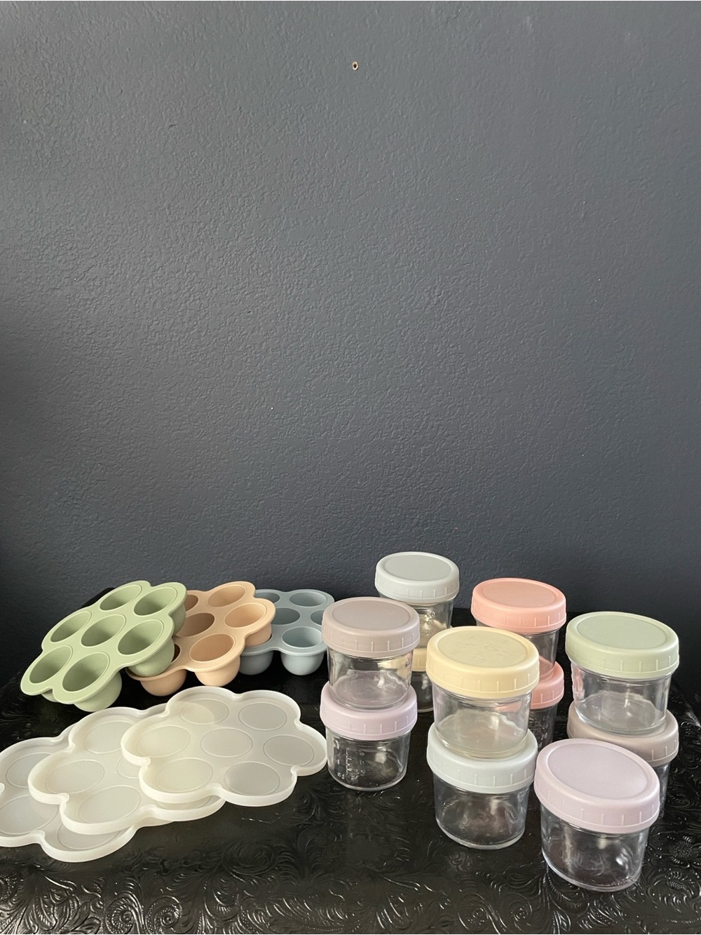 Silicone Baby Food Freezer Trays + Glass Storage Jars in Pastel Mix